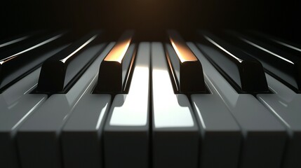 Close up view of piano keys in a dramatic light