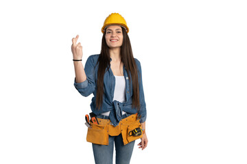 Female Construction Worker with Fingers Crossed