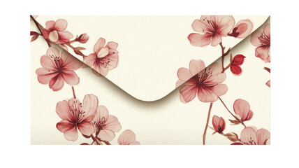 Elegant envelope adorned with a watercolor design of delicate pink cherry blossoms on a creamy background. Perfect for special correspondence.