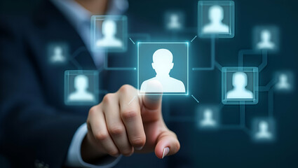 Streamline Your Hiring Process: Discover Illuminated User Profile Cards for Verified Candidates in a Layered Interface - Enhance Selection with Key Credentials in Stock Photos