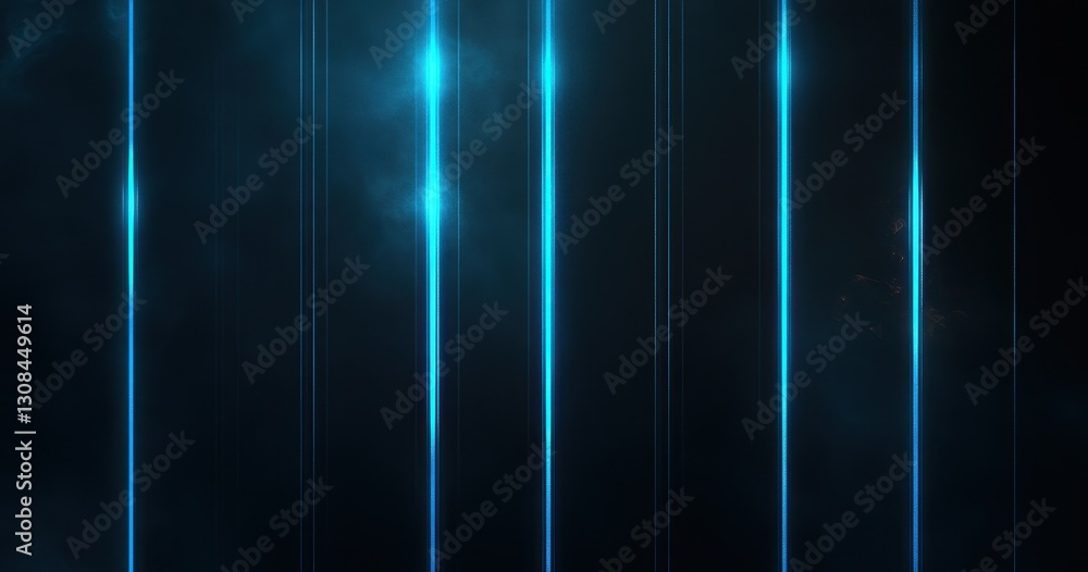 Poster abstract glowing blue lines on dark background, futuristic shimmer with luminous elements for digita