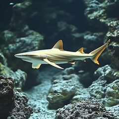 Fototapeta premium Shark swims in reef aquarium