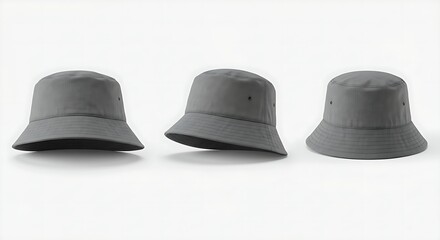 Trendy bucket hat mockup on a white background, three different angles