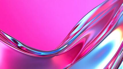 Abstract Iridescent Pink and Blue Liquid Flowing on Pink Background