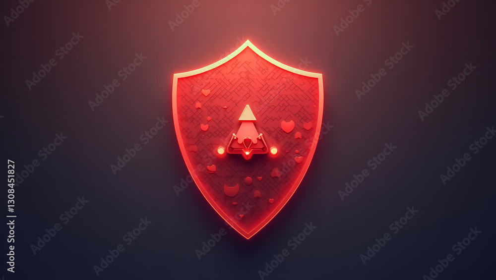 Aufkleber flat antivirus shield alert represented by a red shield icon adorned with holographic warning labels