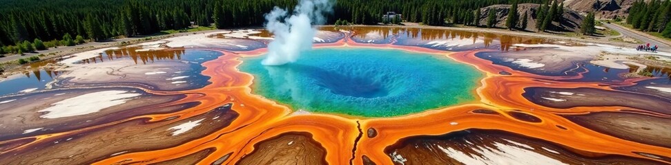 Grand Prismatic Spring, aerial view, vivid colors, Montana, picture