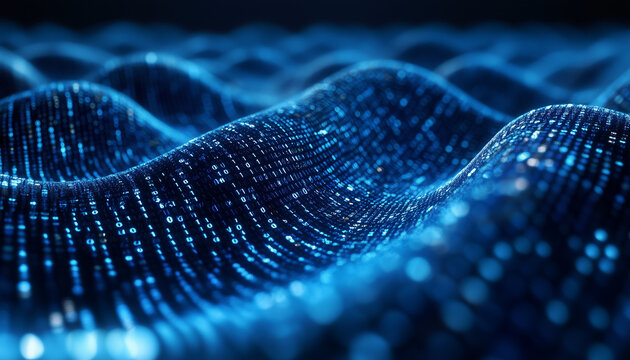 binary code wave on abstract blue background