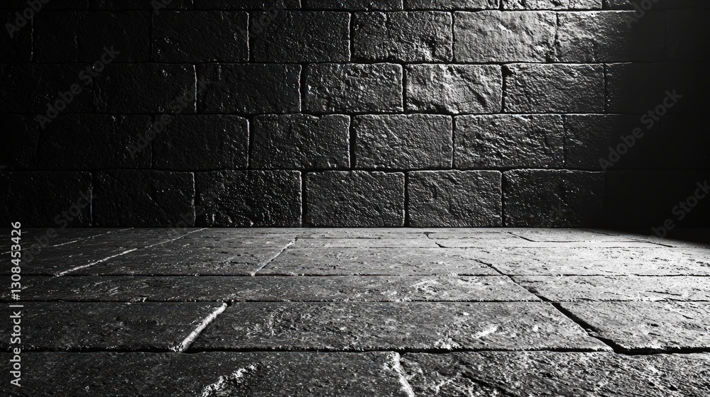 Poster textured brick wall illuminated by soft light filtering through cracks creating a warm inviting glow