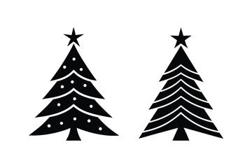 Silhouette art illustration of two Christmas trees with a triangular shape and a star at the top.eps