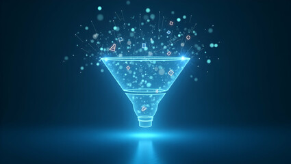 Visualizing a Flat Holographic Sales Funnel: Data Flowing Through Conversion Funnels in Marketing Strategies - A Simple, Cute Vector Illustration for Smart Business Insights