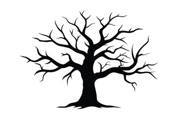 Silhouette art illustration of a dead tree with jagged and twisted branches.eps
