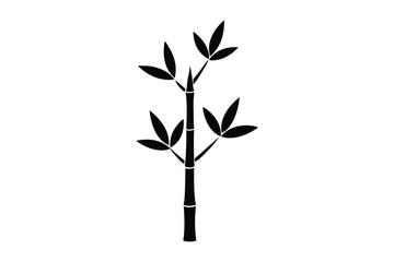 Obraz premium Silhouette art illustration of a single bamboo stalk with a few leaves sprouting.eps