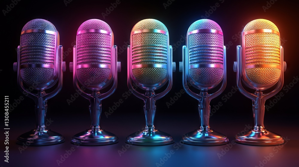 Poster comprehensive microphone icons set – versatile vector illustration featuring variant designs for kar