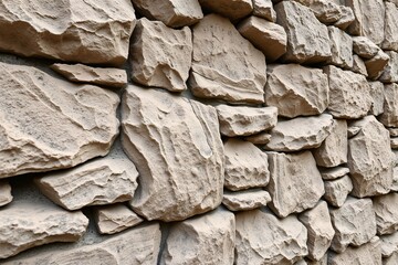 Fototapeta premium Organic Stone Wall Texture Featuring Rough Uneven Beige Rocks and Mortar