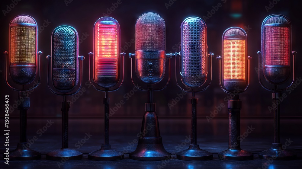 Poster comprehensive microphone icons set – versatile vector illustration featuring variant designs for kar