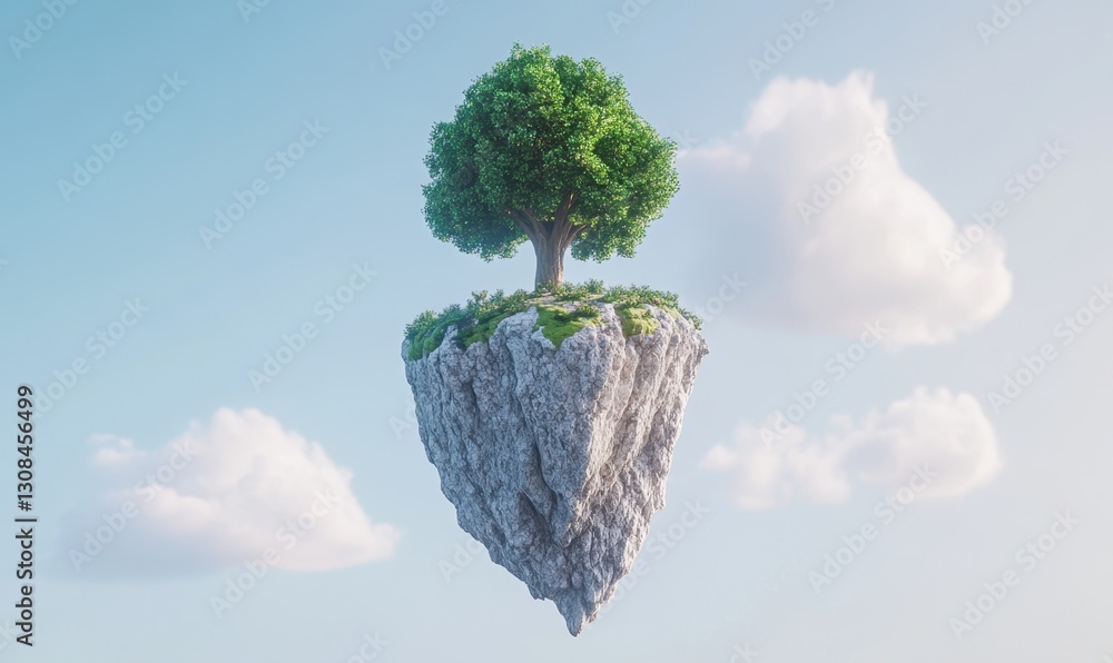 Aufkleber floating island with tree and clouds in sky, ideal for environmental concepts