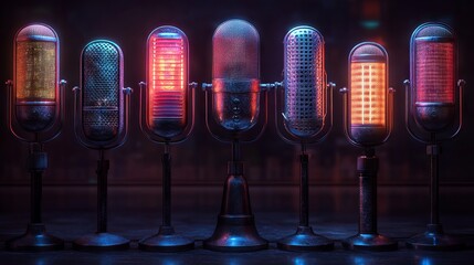 Comprehensive microphone icons set – versatile vector illustration featuring variant designs for karaoke, podcasting, and web & mobile app interfaces