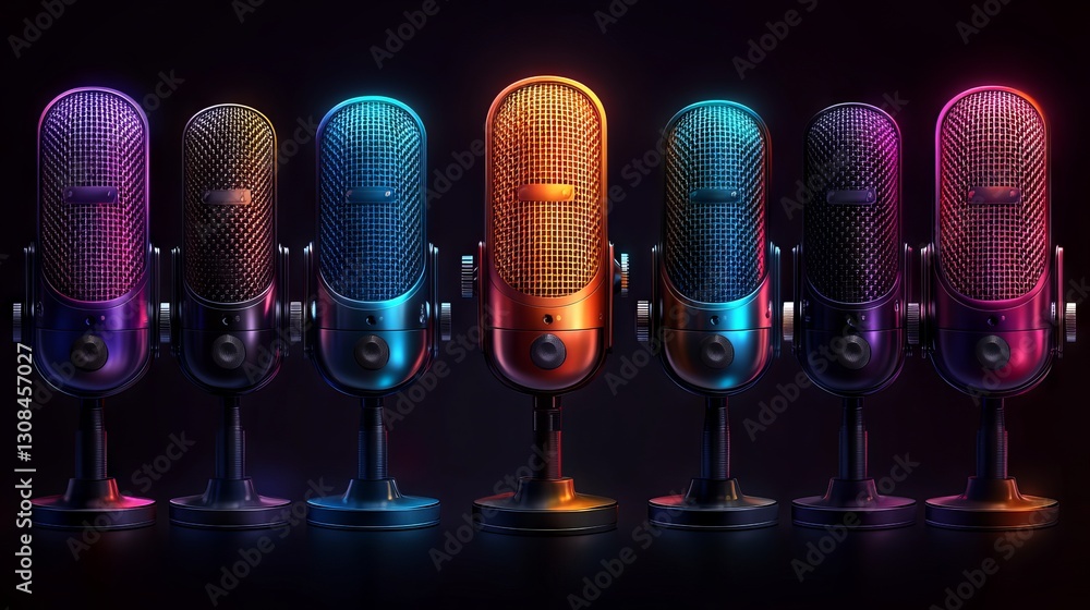 Poster comprehensive microphone icons set – versatile vector illustration featuring variant designs for kar