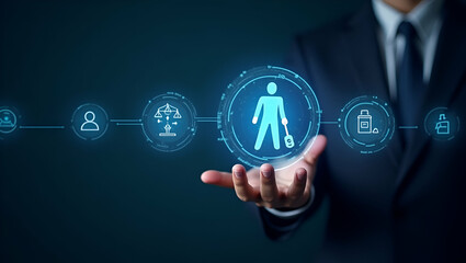 Managing AI Ethics and Compliance: A Flat Professional Approach Using Holographic Interfaces and Iconography for Ethical AI Practices in Business - A Cute Vector Illustration