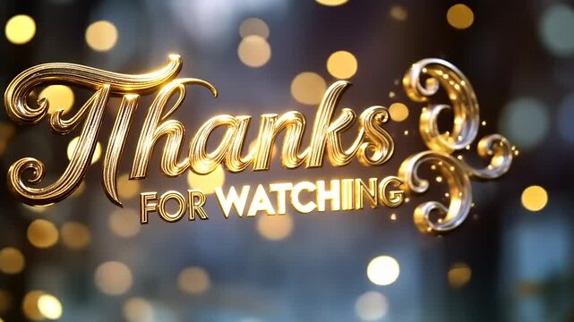 Elegant golden text saying 'Thanks for Watching' with a blurred bokeh background