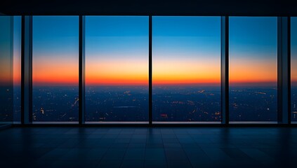 Fototapeta premium Empty office, sunset view from skyscraper