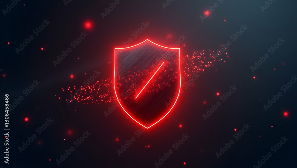 Aufkleber flat antivirus shield alert: a cute vector illustration of a red shield icon with holographic warnin