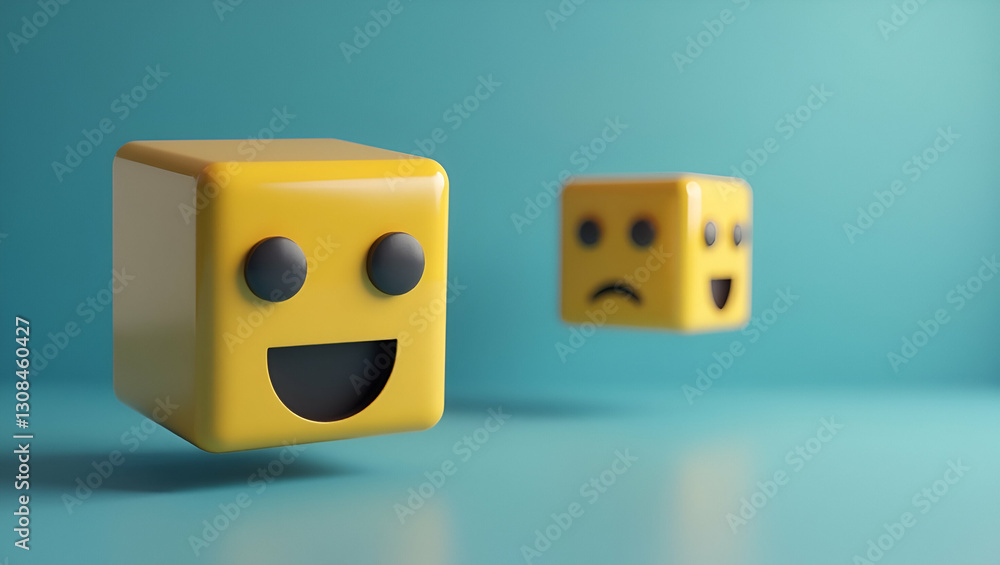 Aufkleber visual representation of customer sentiment: floating cubes with happy and sad emoticons for feedbac