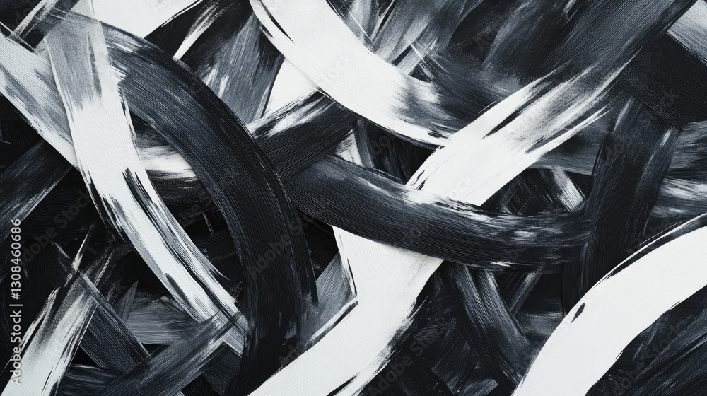 Poster a textured black-and-white abstract design with energetic brushstrokes and sharp contrasts, creating