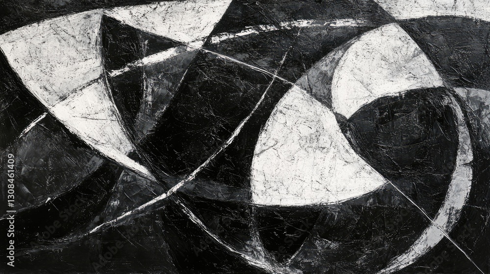 Aufkleber a black-and-white abstract artwork with dynamic lines and rough textures, blending bold strokes into