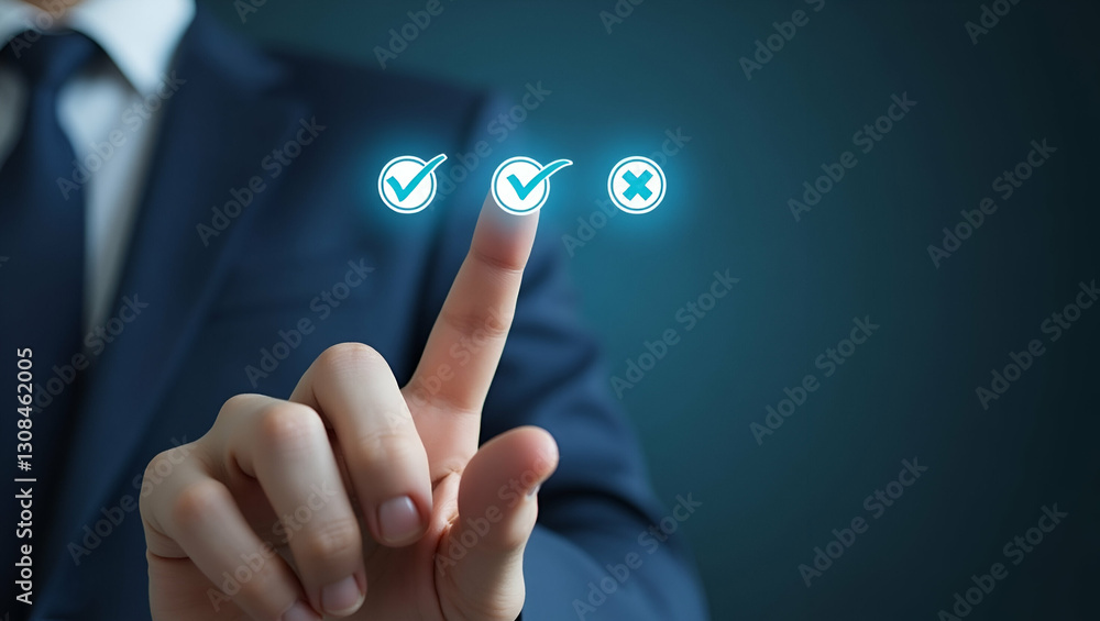Poster interactive floating checkmark and cross options for task decision making in digital interfaces