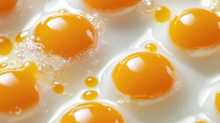 Close-up of sunny-side up fried eggs with bright yellow yolks