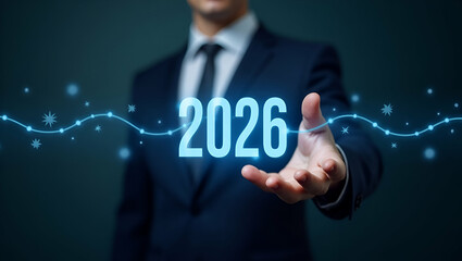 Fototapeta premium Flat Business professional interacting with a timeline hologram for the years 2026 2026 concept as Planning future business strategies with futuristic timeline tools in Simple flat cute vector illust