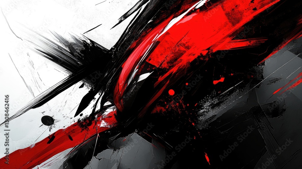 Poster a bold abstract composition in monochrome, with rough textures and sweeping strokes creating a dynam