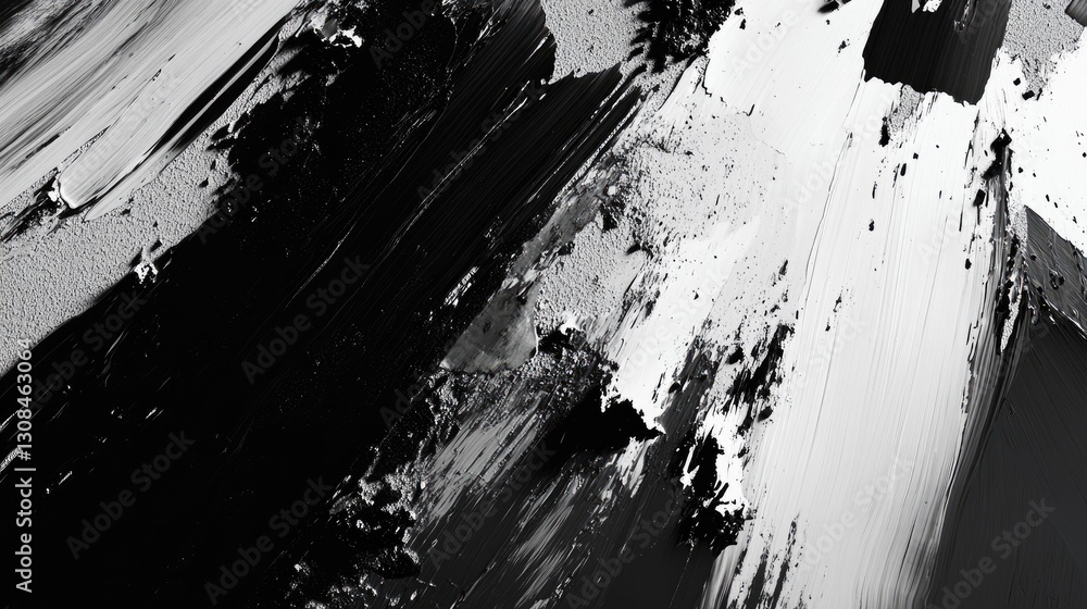 Poster a bold black-and-white abstract composition featuring dynamic strokes and textured contrasts, creati