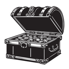 Silhouette Treasure Chest with Gold Coins Vector Illustration Design