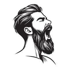 Man with Beard Yawning Illustration Vector Design Black and White