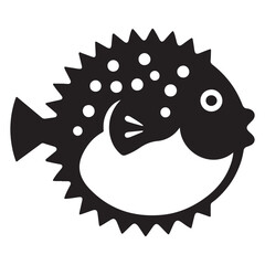 Puffer Fish Spiky Vector Illustration of Marine Life with Black Silhouette