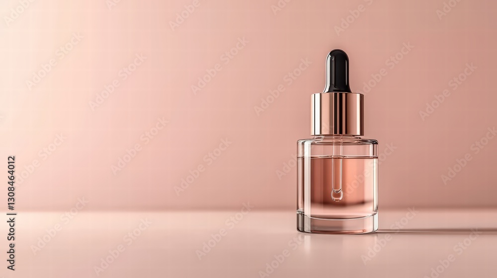 Poster elegant bottle of colorful liquid resting on a soft pink background with subtle shadows