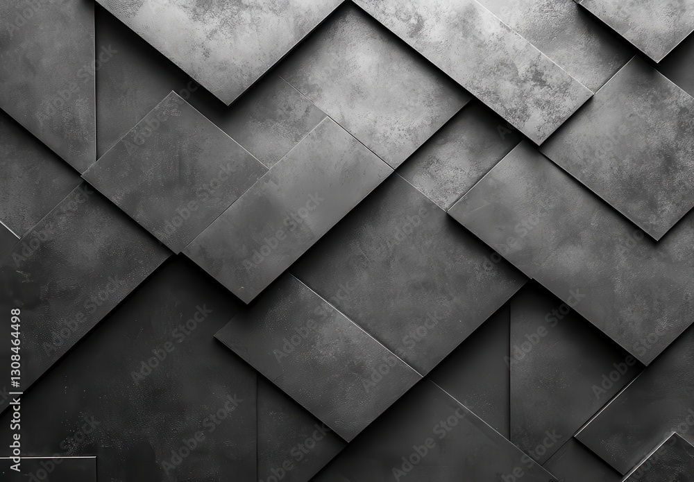 Poster abstract textured background featuring geometric layers of dark gray and light gray panels with a su