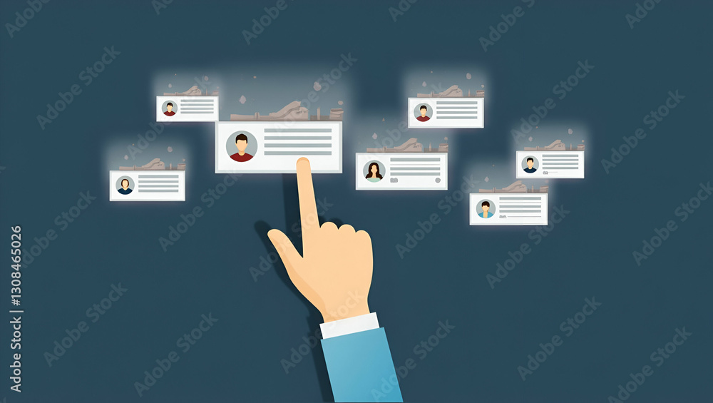 Poster streamline your hiring process: explore illuminated user profiles with key credentials in a cute vec