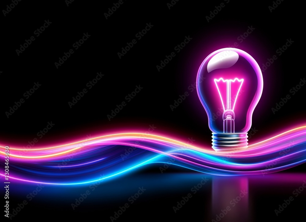 Poster a dynamic double exposure image depicting a luminous light bulb containing digital particles, contra