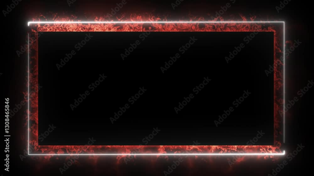 Poster neon glowing frame animation with red lasers, expanding and shrinking in a repetitive motion on blac