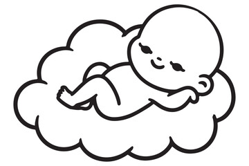 Cute Baby Sleeping on Cloud Illustration for Nursery Decor