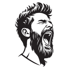 Detailed Vector Illustration of a Man Yelling with Open Mouth and Beard