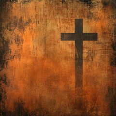 Textured Monastic Ambience. Grimy Orange and Brown Cross in a Grunge Religious Setting
