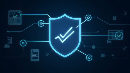 Holographic Shield with Compliance Checkmarks in Dashboard Concept