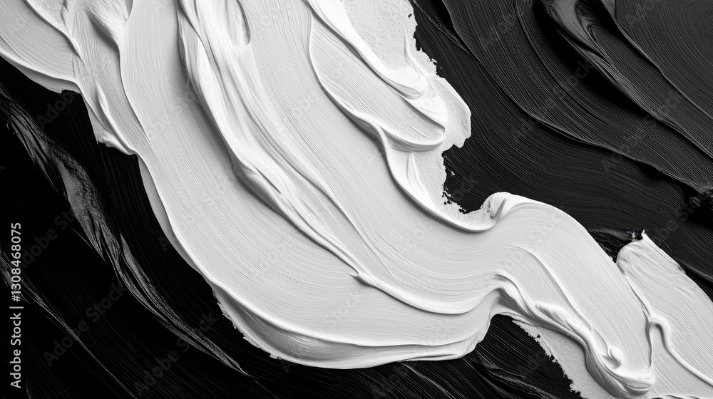 Poster a monochromatic abstract composition with bold, sweeping strokes and rough textures creating an inte
