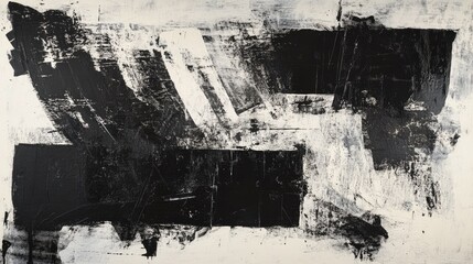 Obraz premium A monochromatic abstract composition with bold, sweeping strokes and rough textures creating an intense black-and-white design