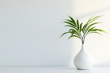 A clean, minimal shot featuring a white vase with a green plant, emphasizing simplicity and elegance in design.
