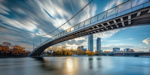 Fototapeta premium Modern Bridge over a City River at Sunset